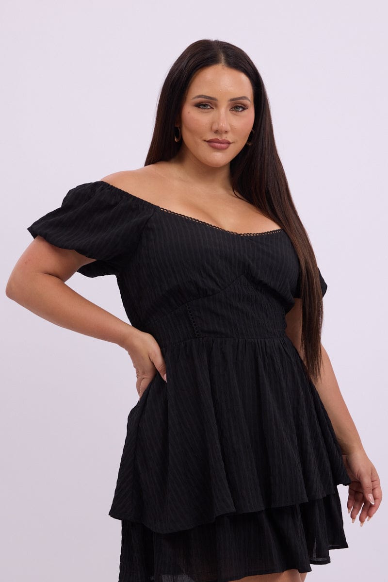 Black Sweetheart Neck Lace Trim Minidress for YouandAll Fashion