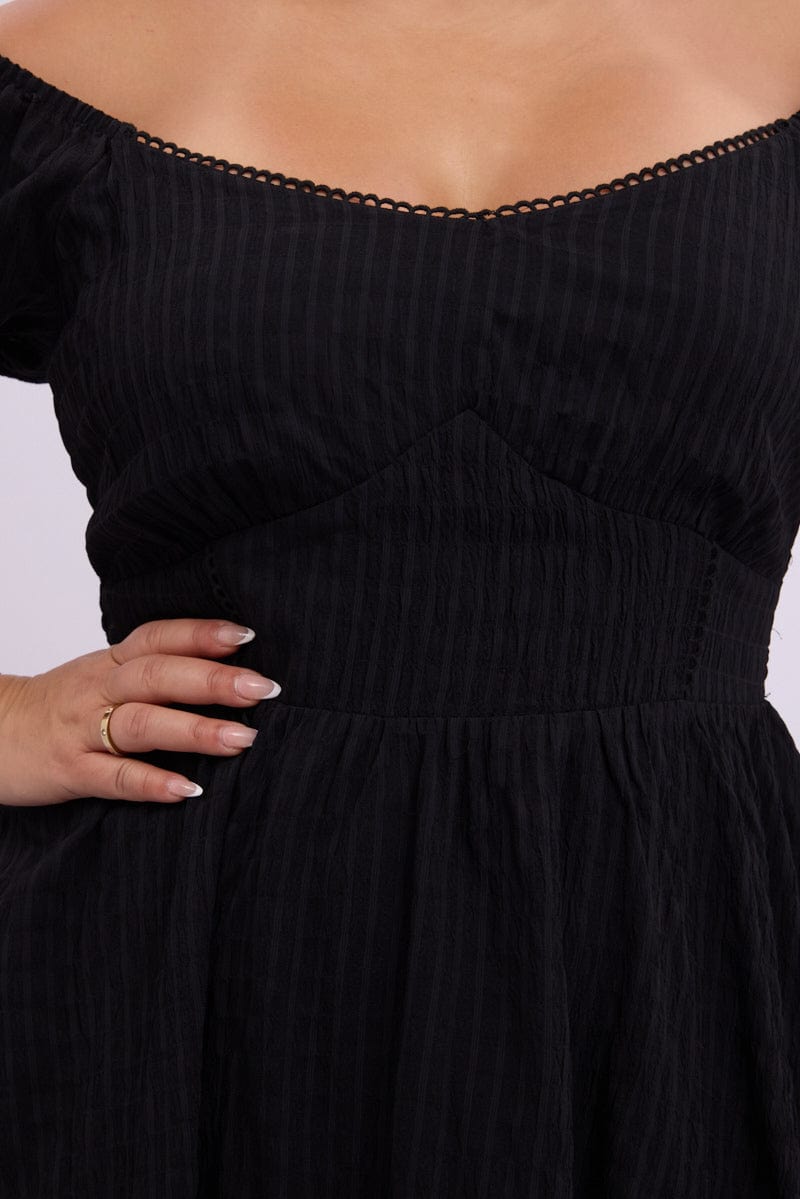 Black Sweetheart Neck Lace Trim Minidress for YouandAll Fashion