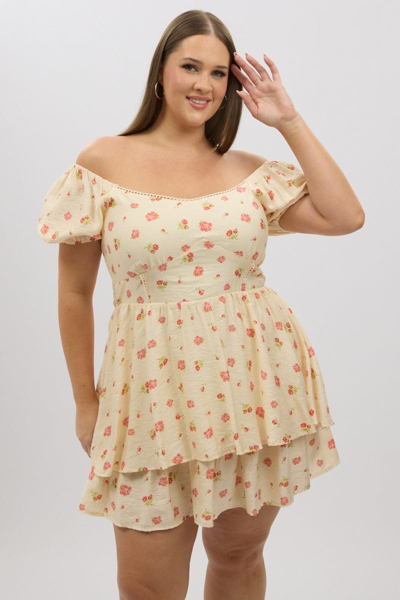 Pink Floral Sweetheart Neck Lace Trim Minidress for YouandAll Fashion