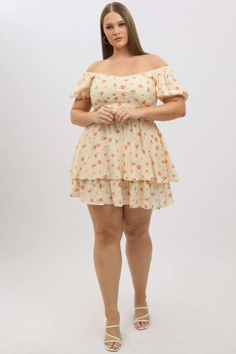 Pink Floral Sweetheart Neck Lace Trim Minidress for YouandAll Fashion