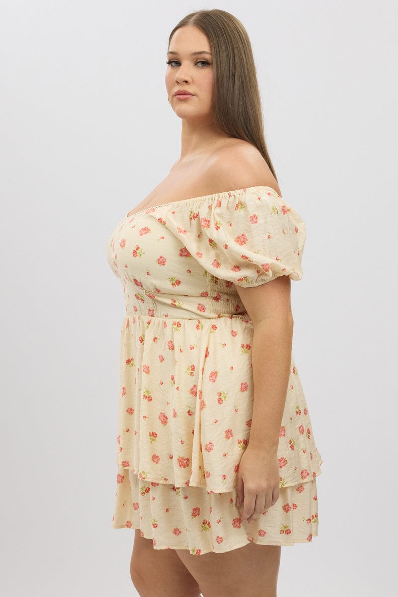 Pink Floral Sweetheart Neck Lace Trim Minidress for YouandAll Fashion