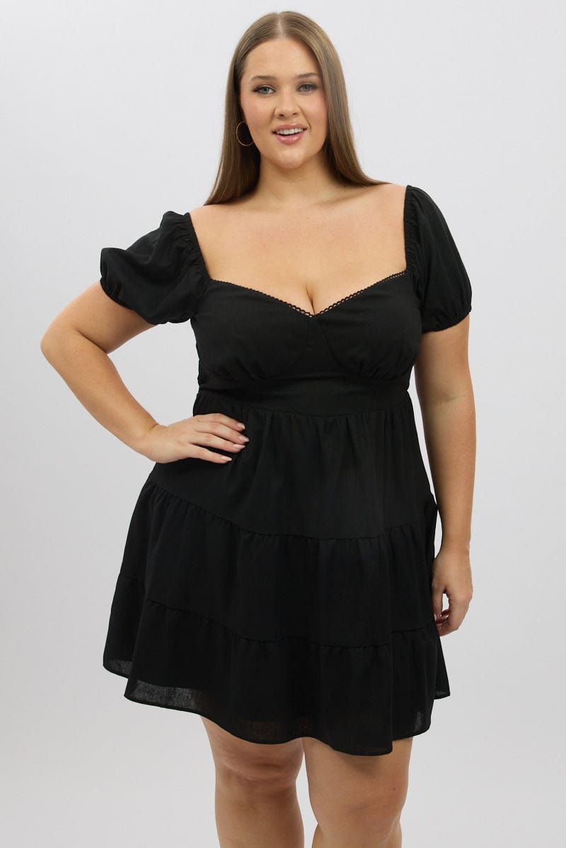 Black Lace Trim Milkmaid Corset Style Minidress | You & All Black Lace Trim Milkmaid Corset Style Minidress | You & All
