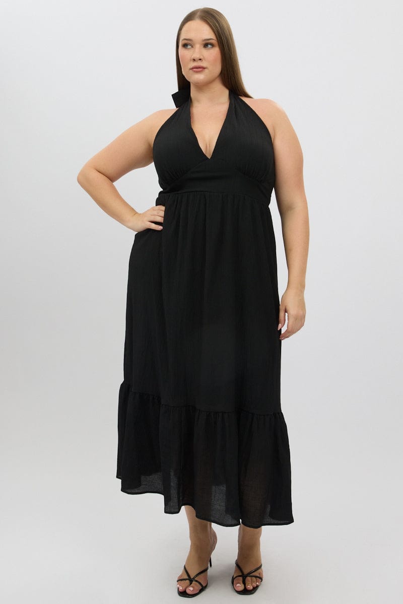 Black Halter Neck Dress Sleeveless Textured | You & All Black Halter Neck Dress Sleeveless Textured | You & All