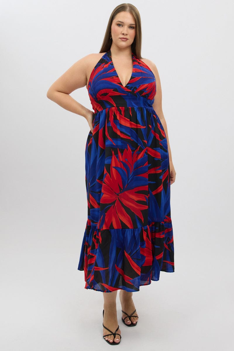 Black Floral Halter Dress Sleeveless Tiered for YouandAll Fashion