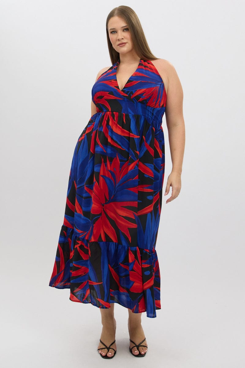 Black Floral Halter Dress Sleeveless Tiered for YouandAll Fashion