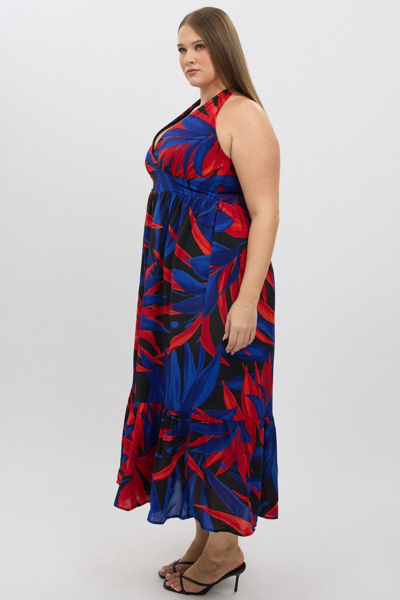 Black Floral Halter Dress Sleeveless Tiered for YouandAll Fashion