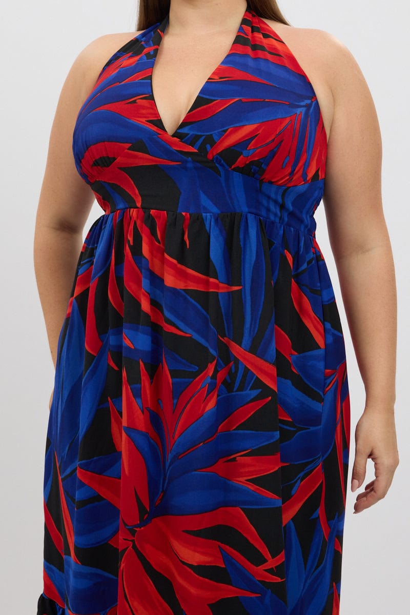 Black Floral Halter Dress Sleeveless Tiered for YouandAll Fashion