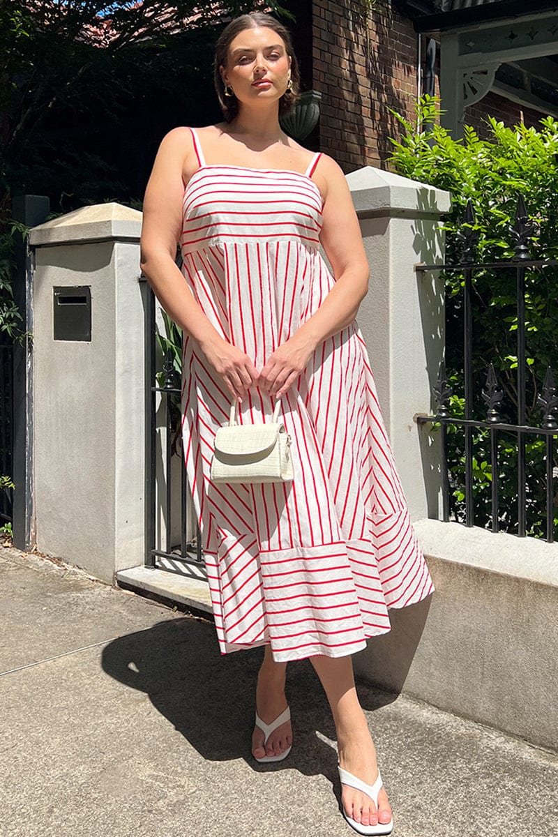 Red Stripe Maxi Dress Sleeveless | You & All Red Stripe Maxi Dress Sleeveless | You & All