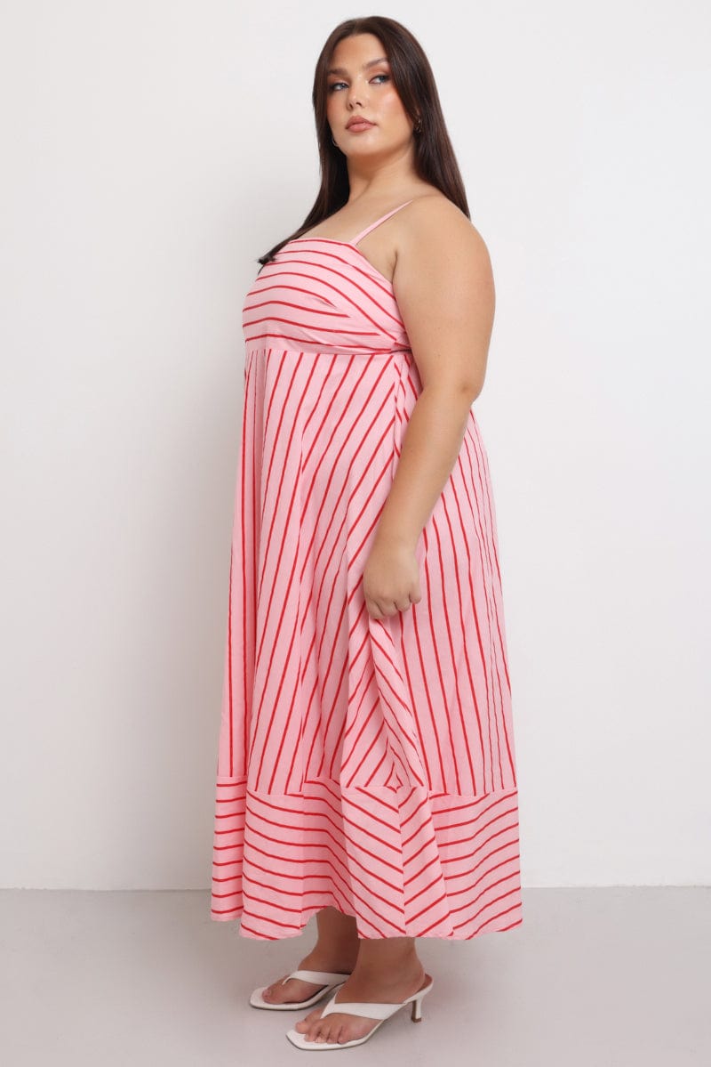 Pink Stripe Maxi Dress Sleeveless for YouandAll Fashion