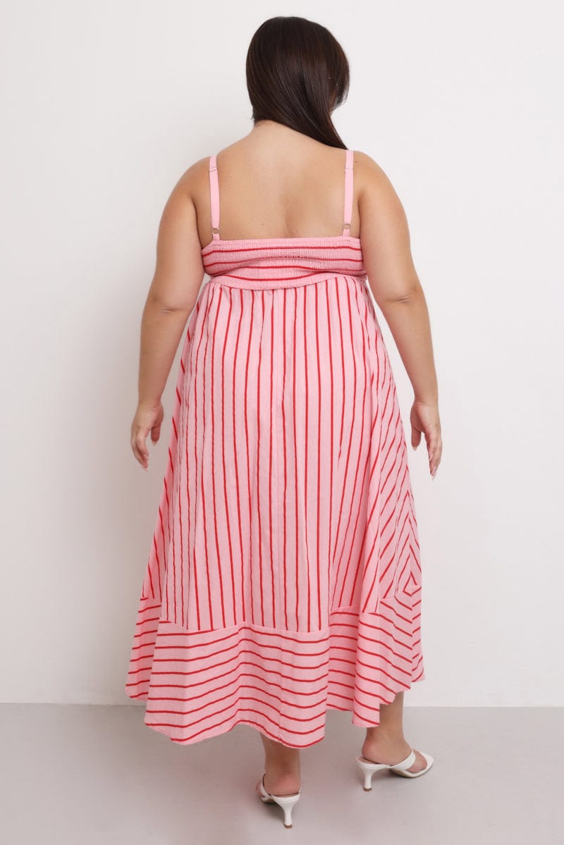 Pink Stripe Maxi Dress Sleeveless for YouandAll Fashion