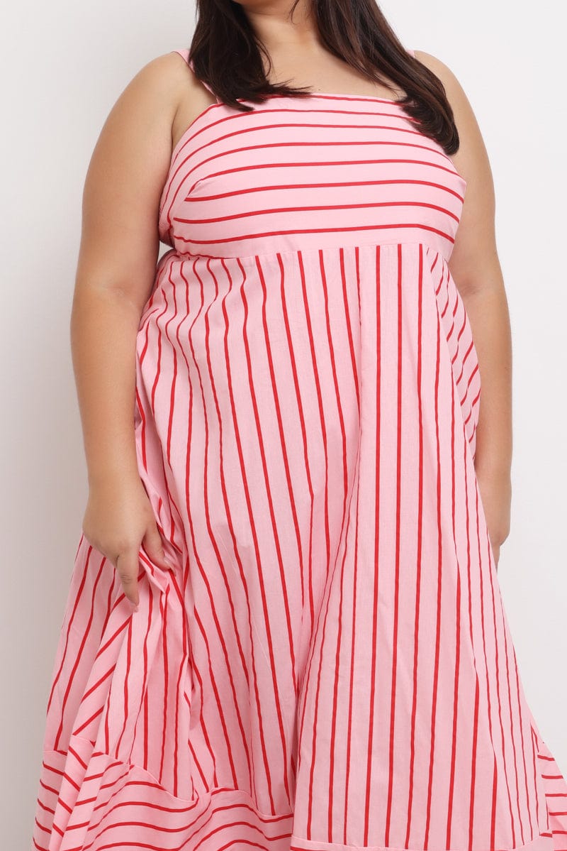 Pink Stripe Maxi Dress Sleeveless for YouandAll Fashion
