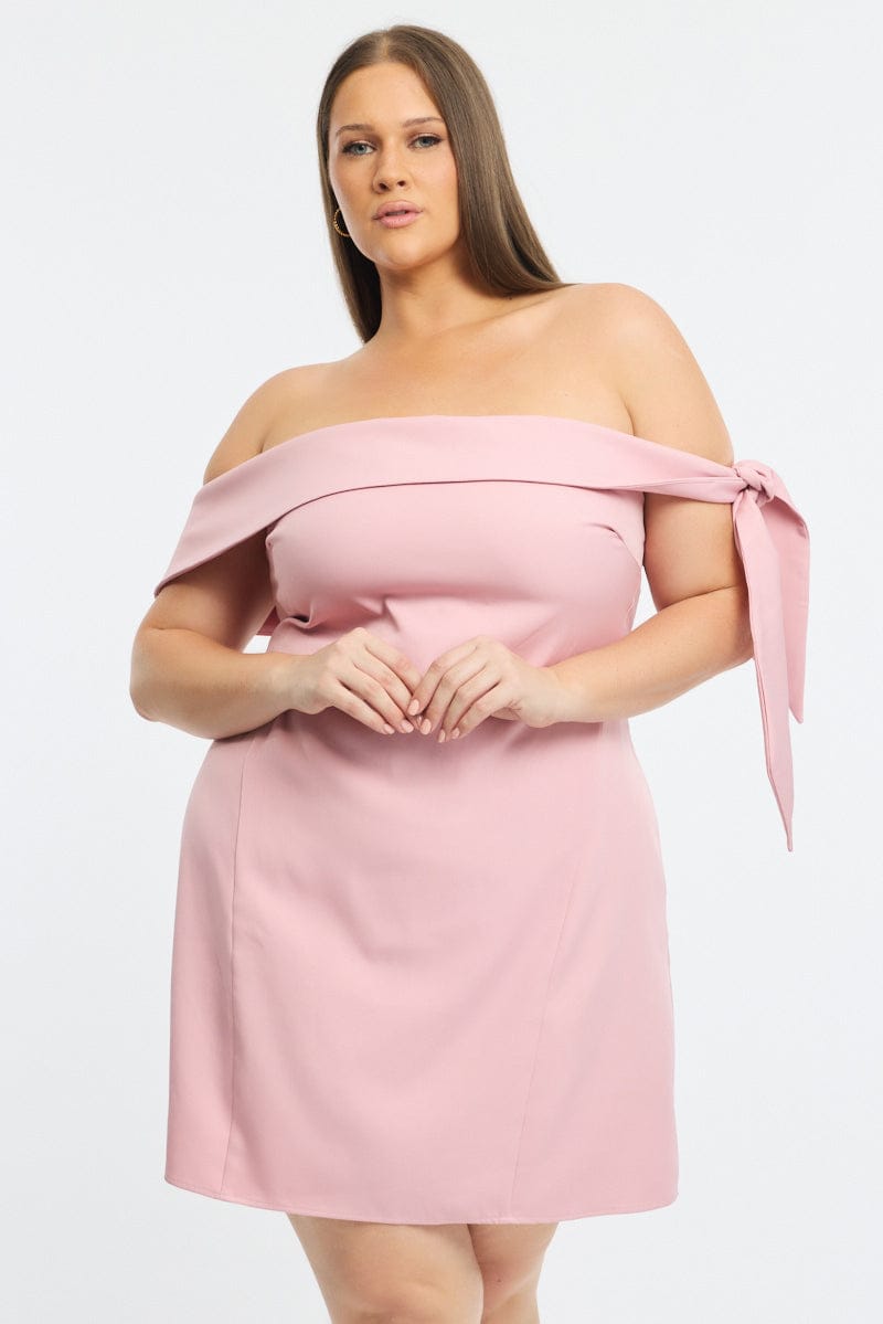 Pink Mini Dress Off Shoulder Side Tie
