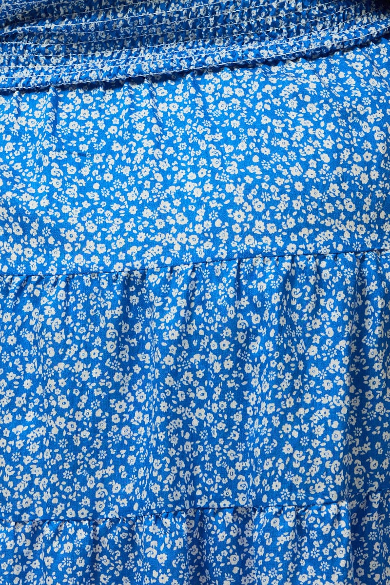 Blue Ditsy Shirred Bodice Puff Sleeve Mini Dress for YouandAll Fashion