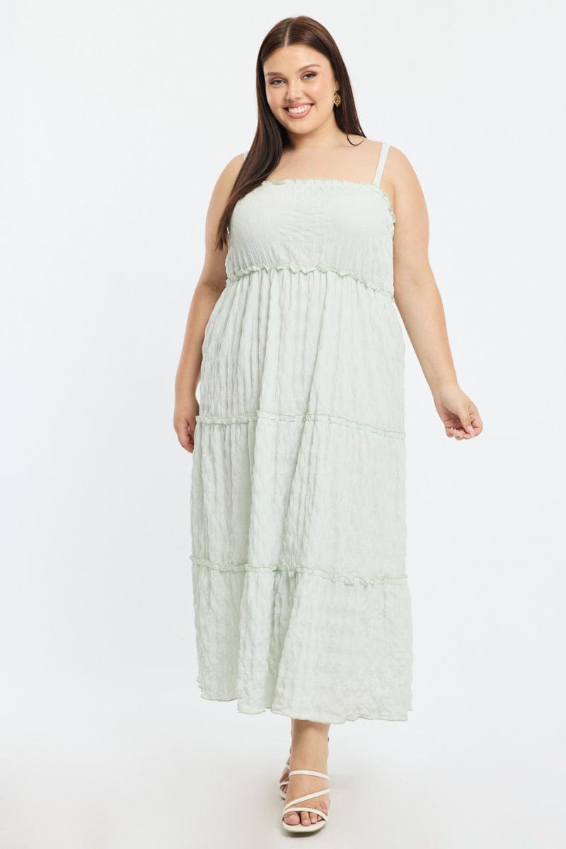 Green Textured Maxi Dress Sleeveless Tiered | You & All Green Textured Maxi Dress Sleeveless Tiered | You & All