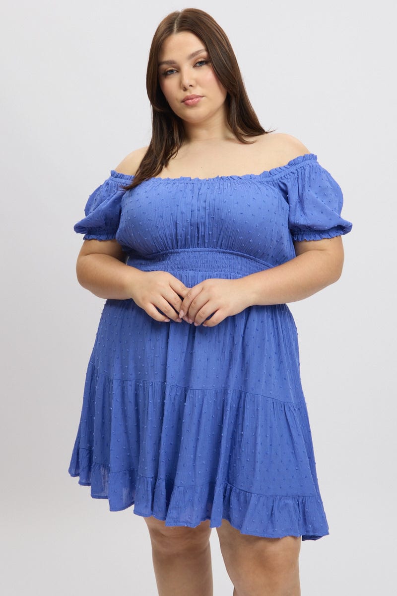 Blue Crinkle Rayon Blend Tiered Minidress | You & All Blue Crinkle Rayon Blend Tiered Minidress | You & All