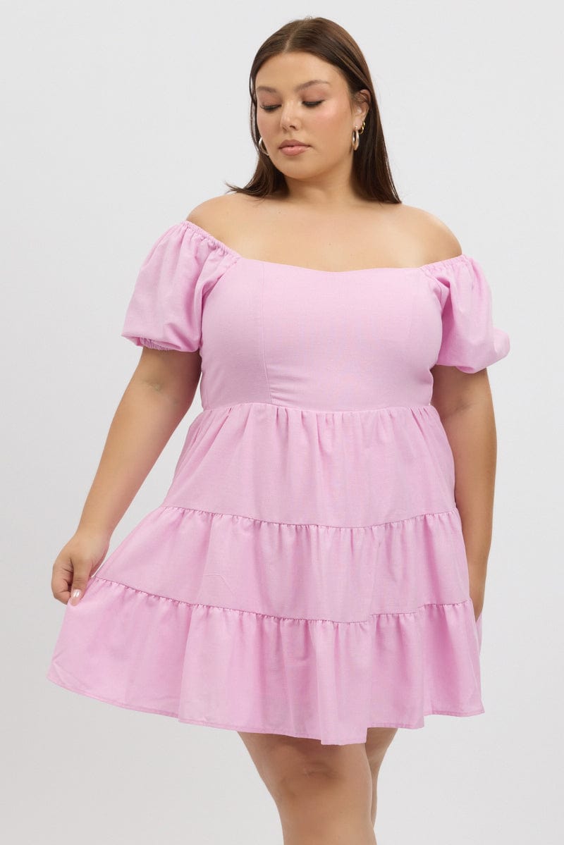 Pink Puff Sleeve Sweetheart Neck Mini Dress for YouandAll Fashion