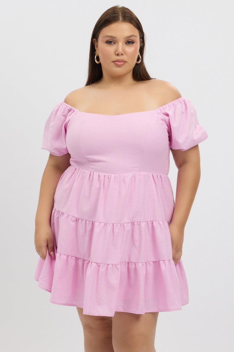 Pink Puff Sleeve Sweetheart Neck Mini Dress for YouandAll Fashion