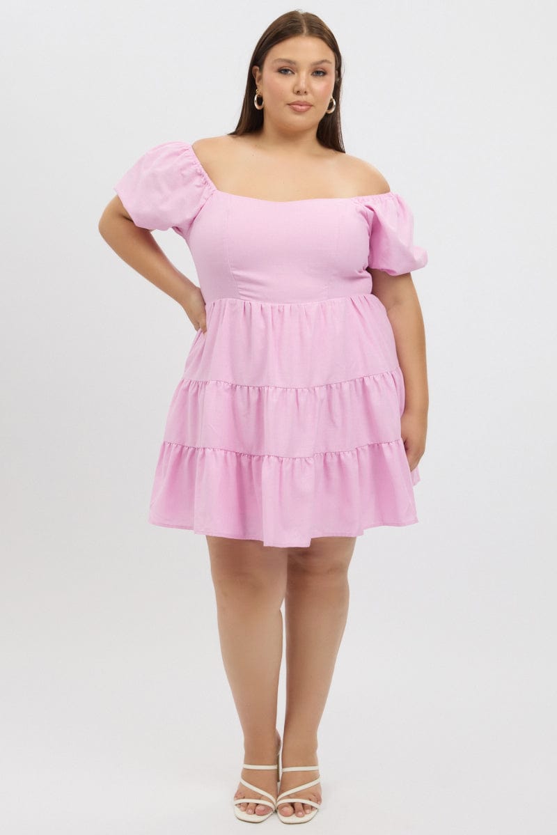 Pink Puff Sleeve Sweetheart Neck Mini Dress for YouandAll Fashion