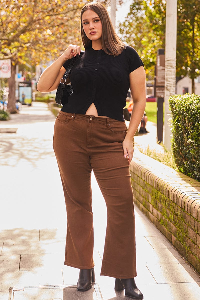 Brown Flare Denim Jeans High Rise You All - Main Image