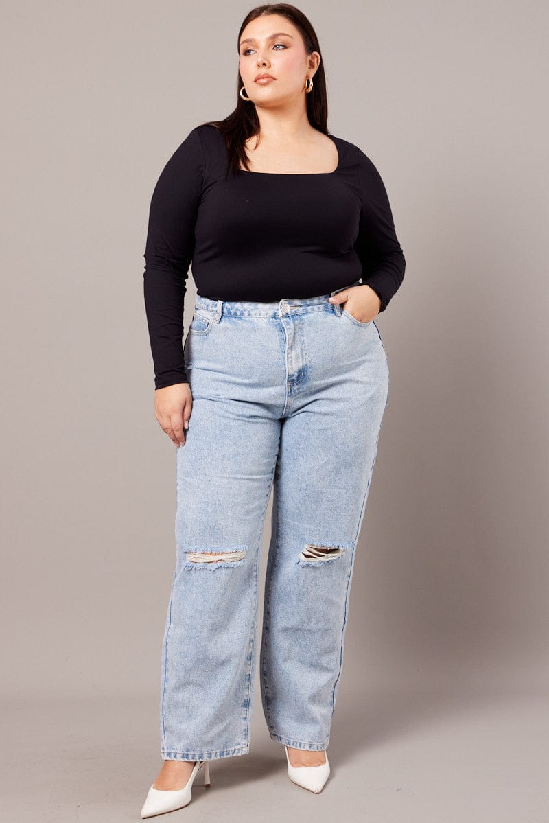Denim Mom Jeans High Rise Distressed You All - Main Image