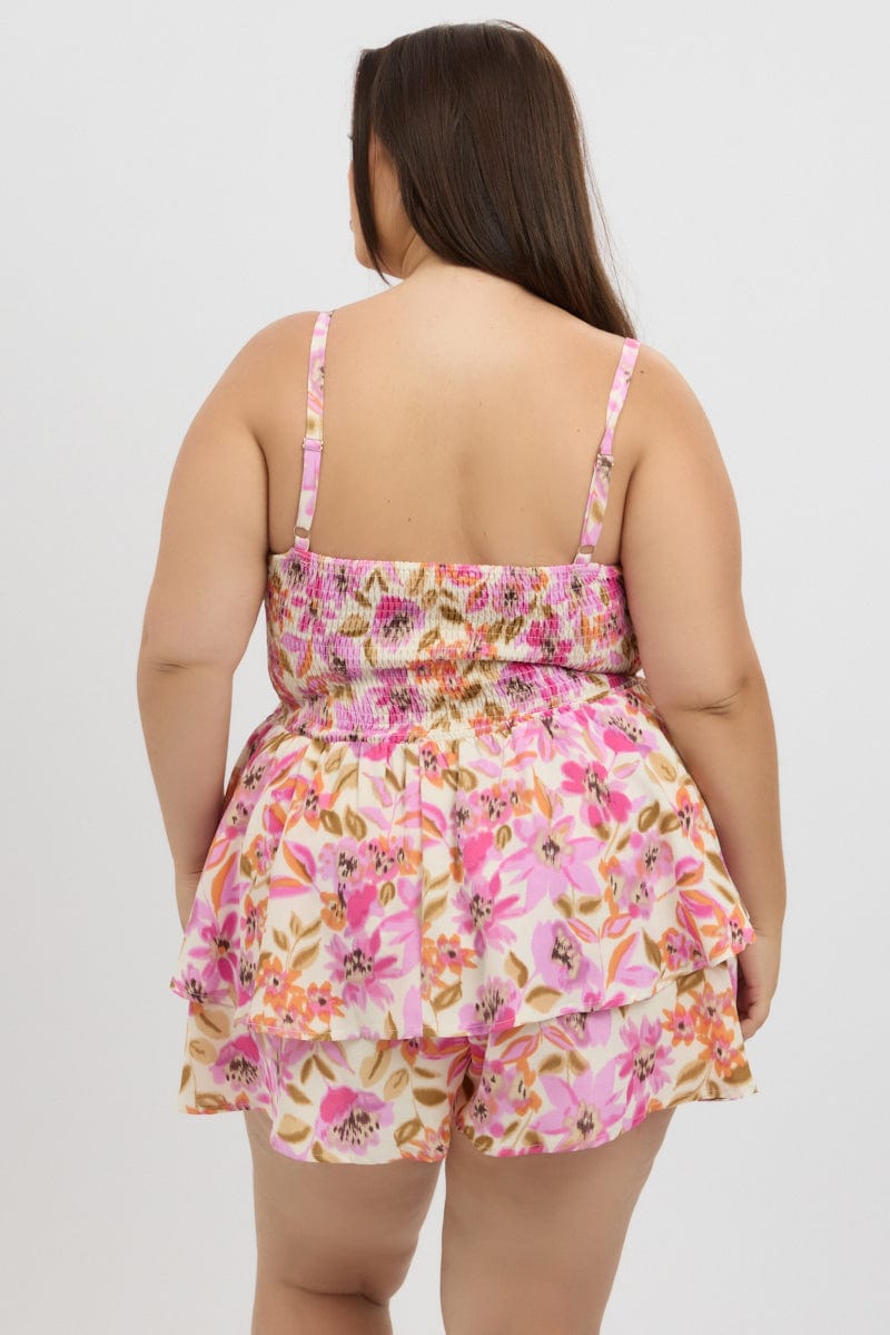 Multi Floral Playsuit Sleeveless Ruched Bust for YouandAll Fashion