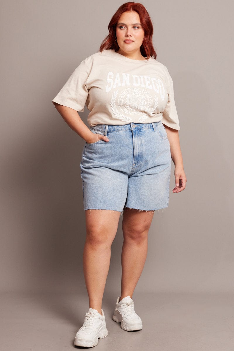 Denim Longline Shorts High Rise Relaxed Fit Raw Hem You All