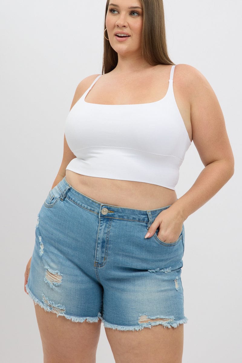 High Rise Plus Size Denim Cutoff Shorts High Waisted Mom Women's