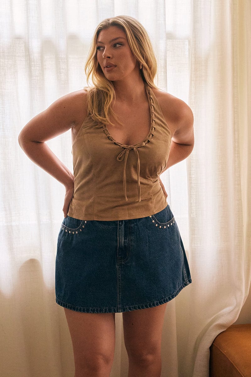 Denim Skorts Skirt High Rise Stud Detail for YouandAll Fashion