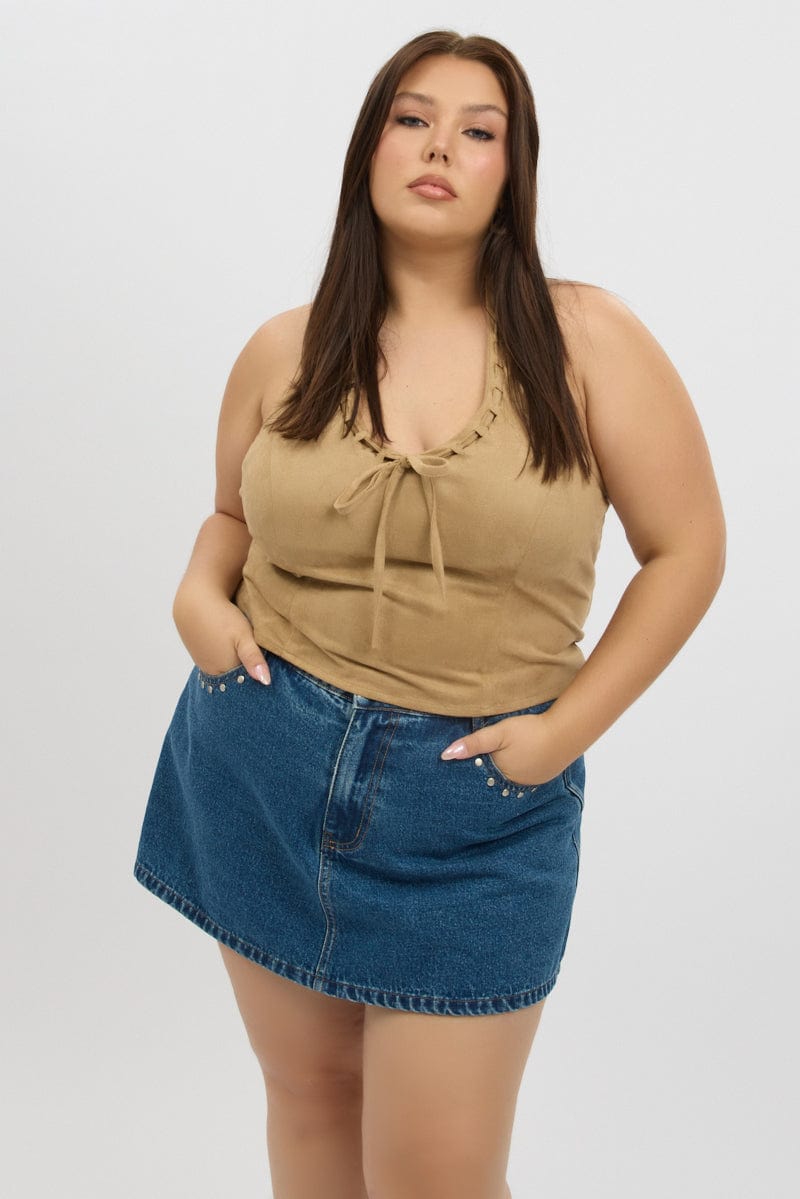 Denim Skorts Skirt High Rise Stud Detail for YouandAll Fashion