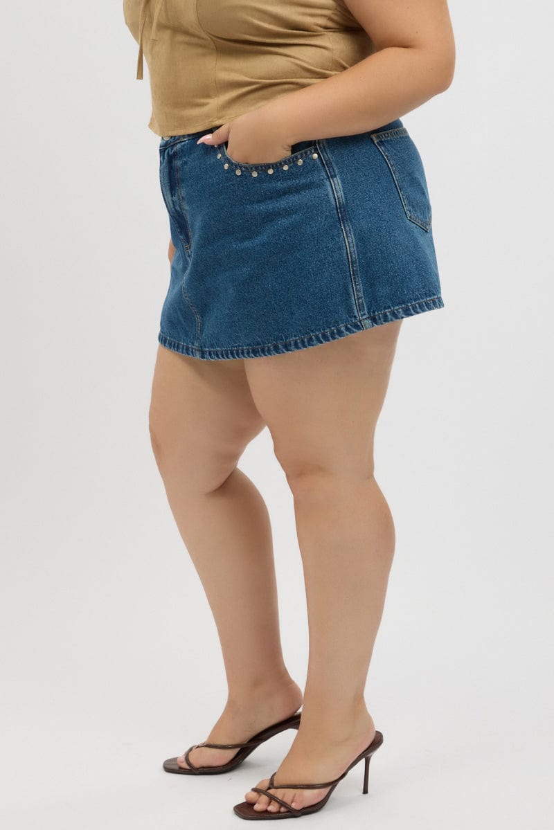 Denim Skorts Skirt High Rise Stud Detail for YouandAll Fashion
