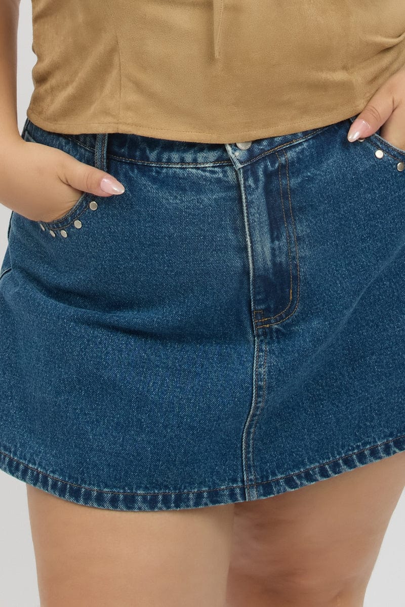 Denim Skorts Skirt High Rise Stud Detail for YouandAll Fashion