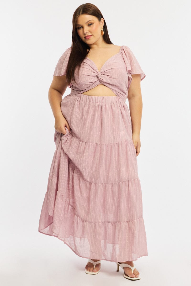 Pink Maxi Dress Short Sleeve Cut Out