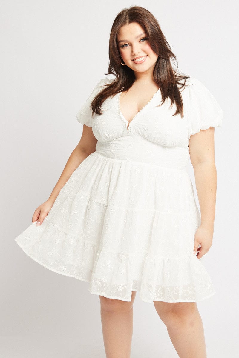 plus size white short dress Victoria - Long Sleeve Mini Dress - Plus Size