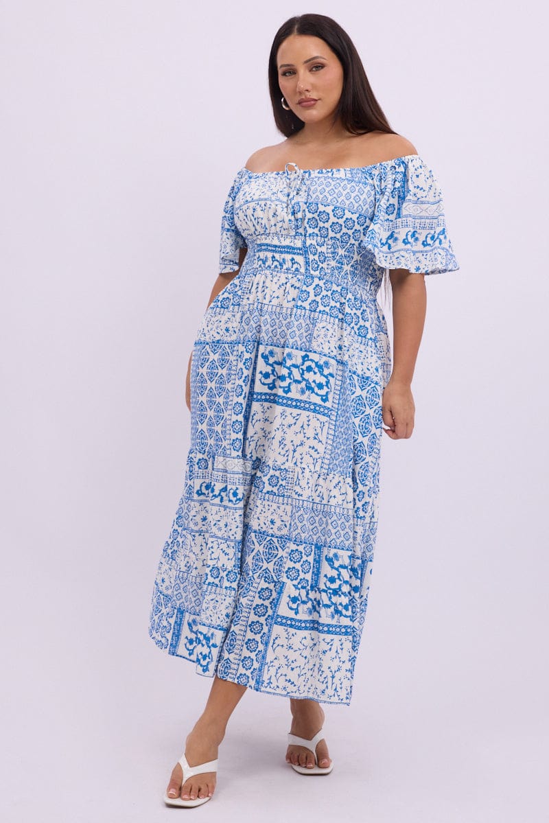 White Boho Maxi Dress Short Sleeve Ruched Bust Linen Blend for YouandAll Fashion