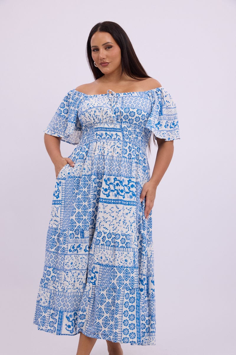 White Boho Maxi Dress Short Sleeve Ruched Bust Linen Blend for YouandAll Fashion