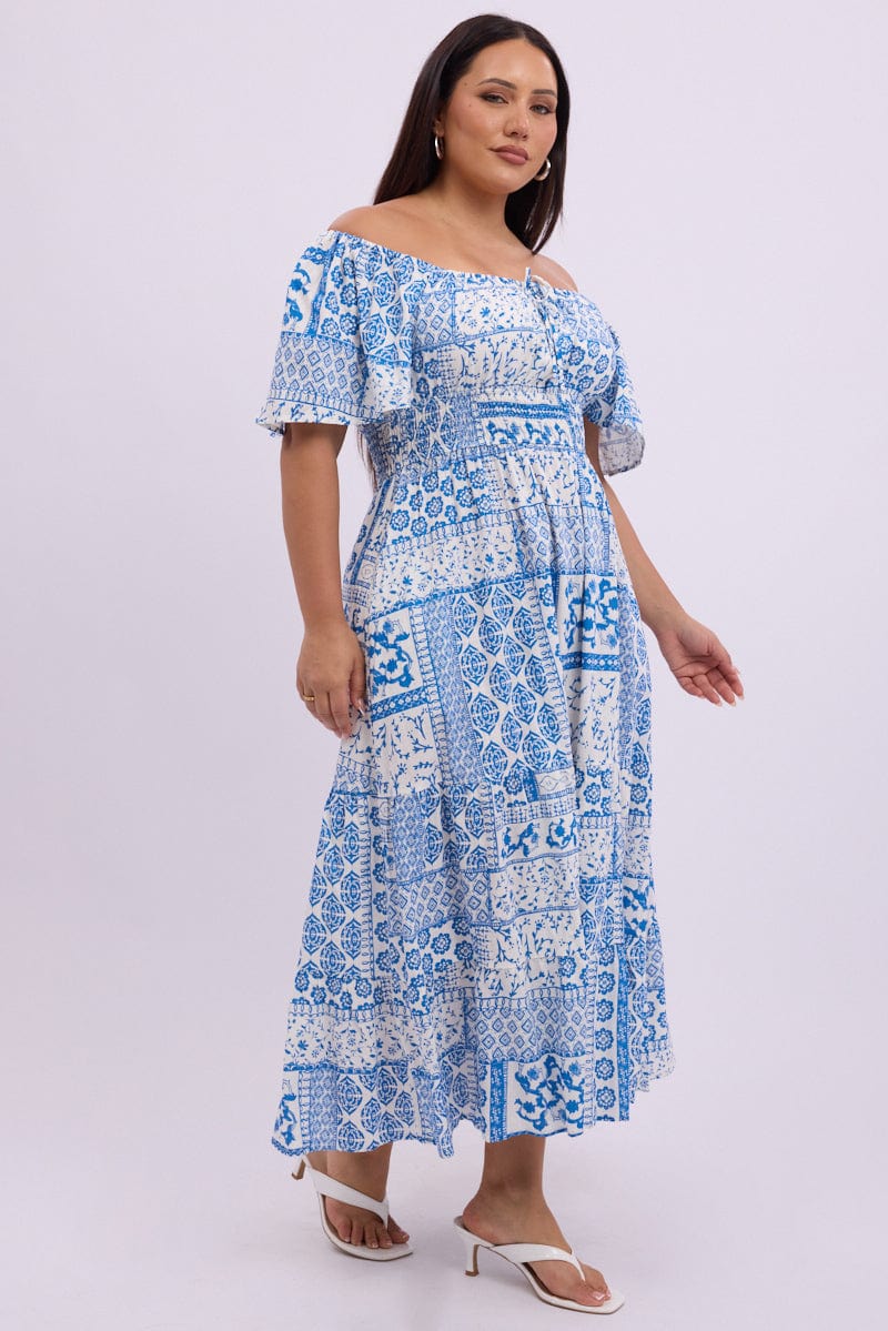 White Boho Maxi Dress Short Sleeve Ruched Bust Linen Blend for YouandAll Fashion