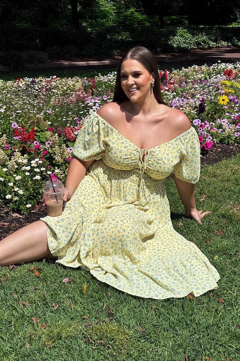 midi dress inner Embroidered A-Line Cotton with smocked waistband for flattering fit Inner Harmony Smocked Midi Dress