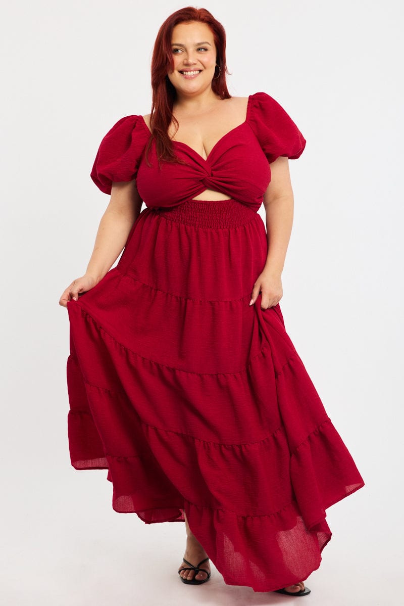 red plus size dresses Red Maxi Dress Short Sleeve Cut Out