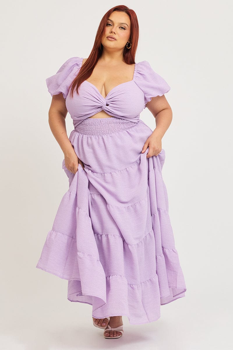 womens purple maxi dress Purple Maxi Dress Short Sleeve Cut Out