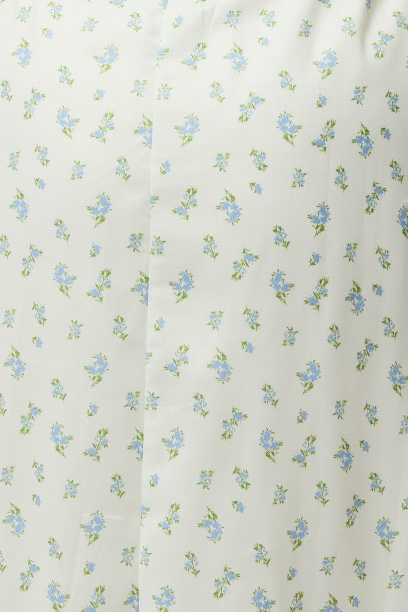 Blue Ditsy Midi Dress Short Sleeve Ruched Bust for YouandAll Fashion