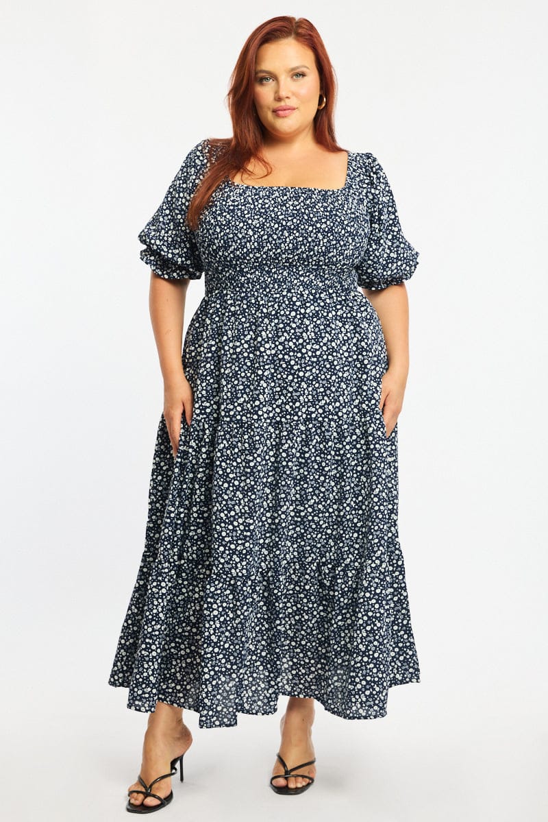 princess polly baby blue dress YOURS Plus Size Blue Ditsy Floral Print Strappy Sundress main image 1