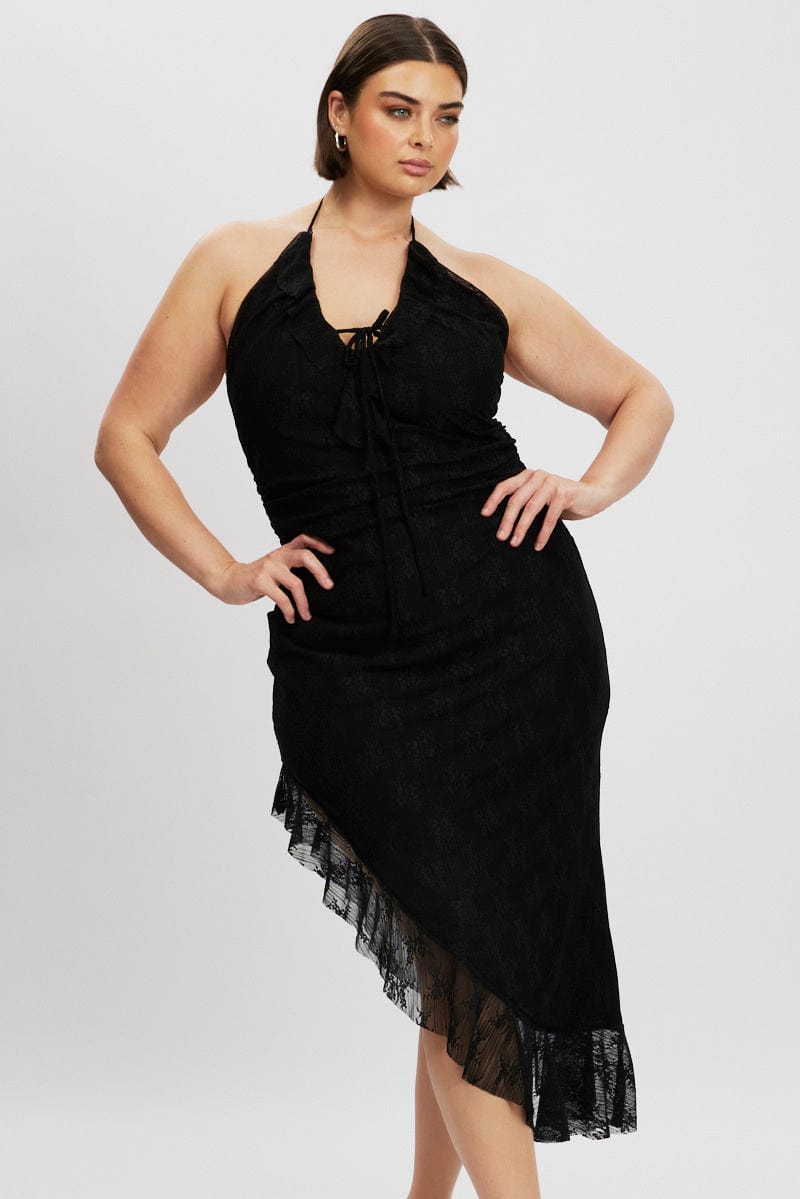 Black Asymmetric Lace Bodycon Dress | You & All Black Asymmetric Lace Bodycon Dress | You & All