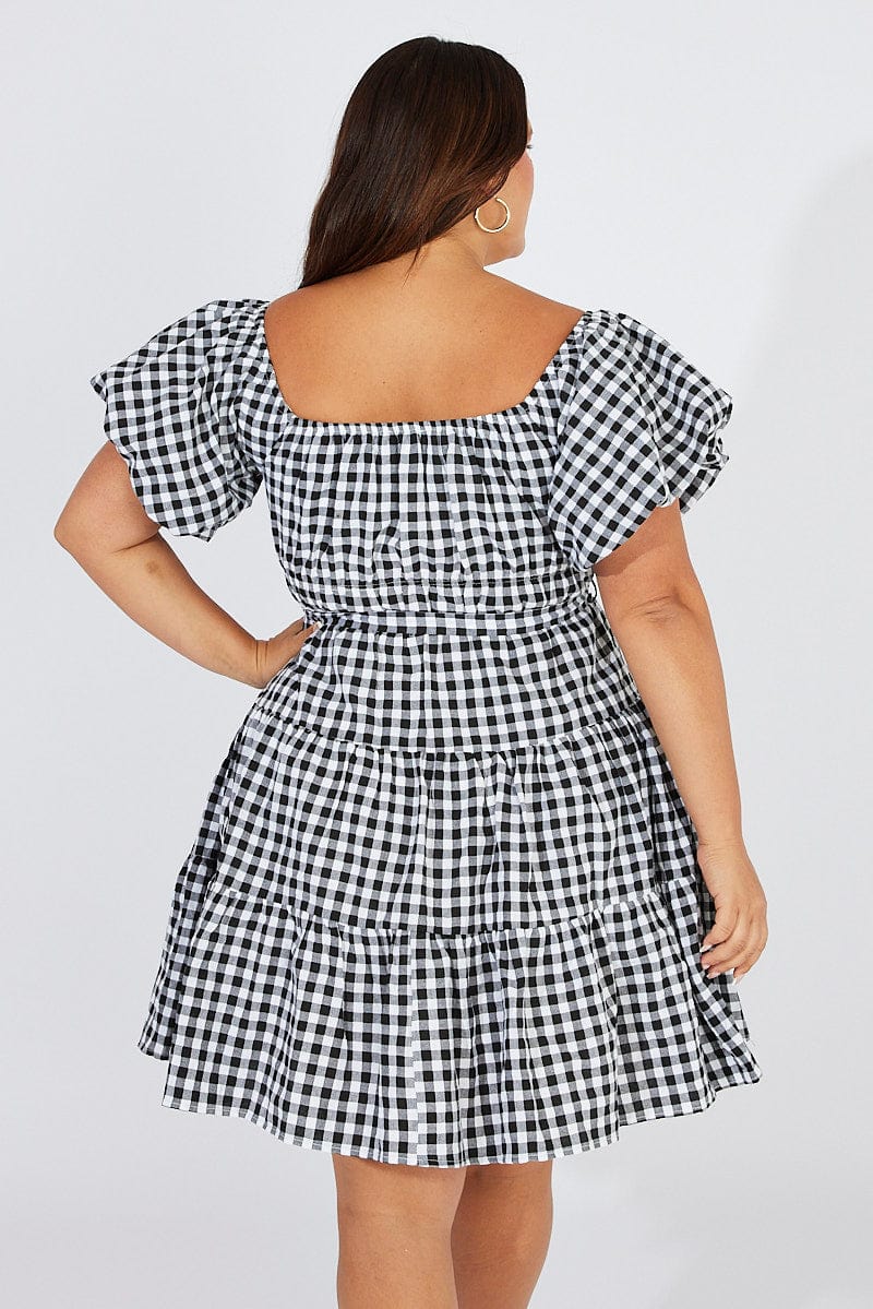 Black Check Off Shoulder Gingham Skater Dress for YouandAll Fashion