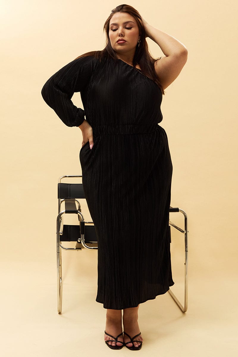 Black Plisse Pleat One Sleeve Dress You All