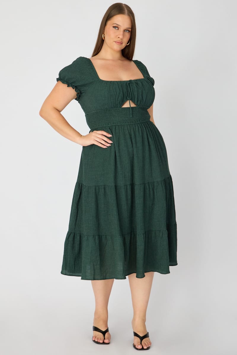 green floral pattern dress Midi Dresses Solem Midi Dress Dark Green Floral Size 2