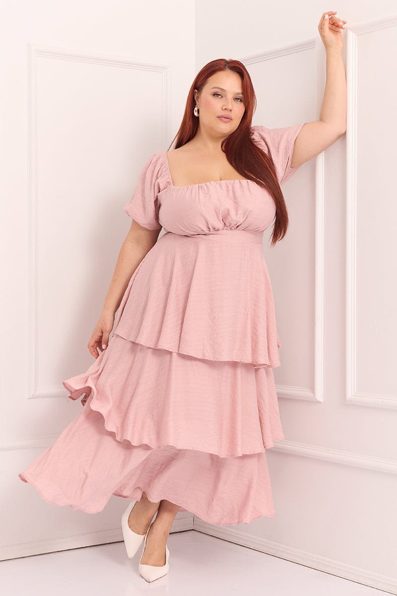 Pink Layered Maxi Dress Short Sleeve | You & All Pink Layered Maxi Dress Short Sleeve | You & All