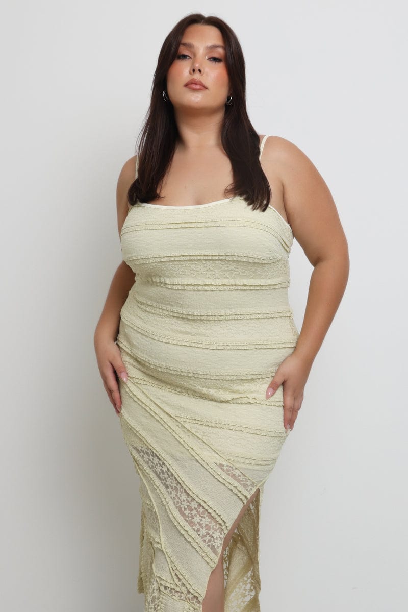 Green Maxi Dress Sleeveless Side Split Lace for YouandAll Fashion