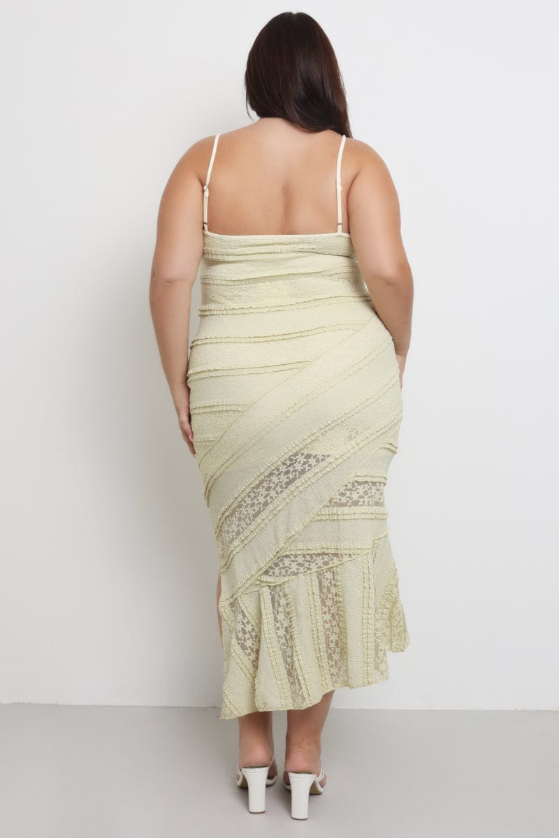 Green Maxi Dress Sleeveless Side Split Lace for YouandAll Fashion