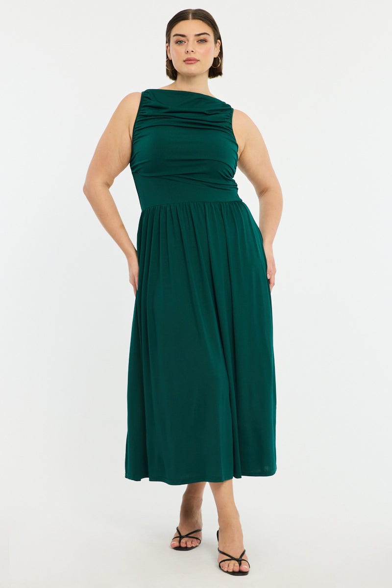 Green Maxi Dress Sleeveless Ruched | You & All Green Maxi Dress Sleeveless Ruched | You & All