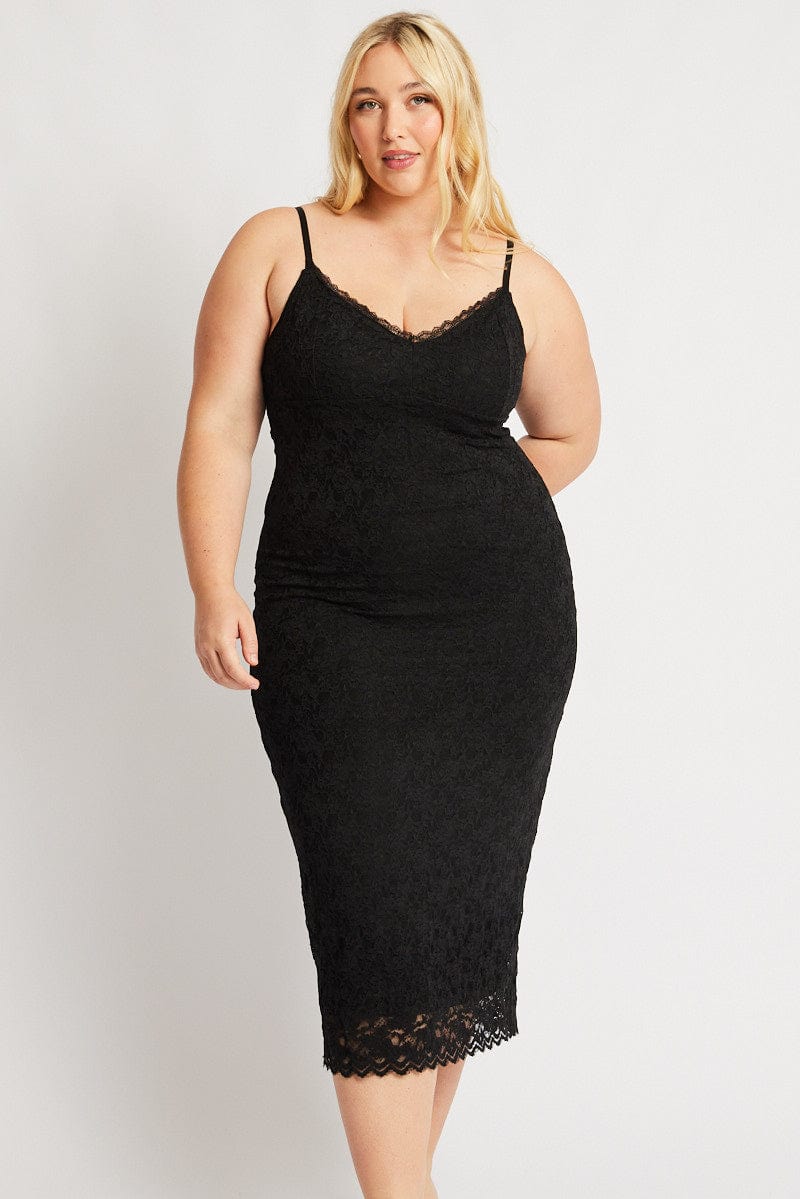 Black Lace Bodycon Midi Dress You All